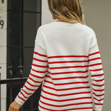 Round Neck Shoulder Button Striped Pullover Sweater - Crazy Like a Daisy Boutique