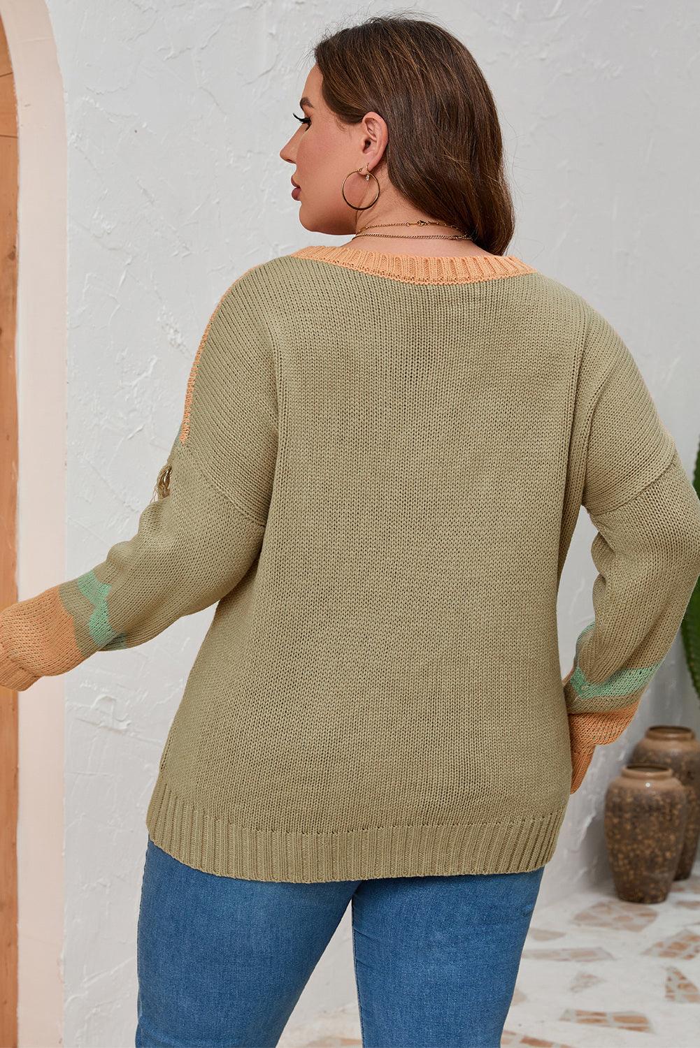 Plus Size Fringe Detail Round Neck Long Sleeve Sweater - Crazy Like a Daisy Boutique #