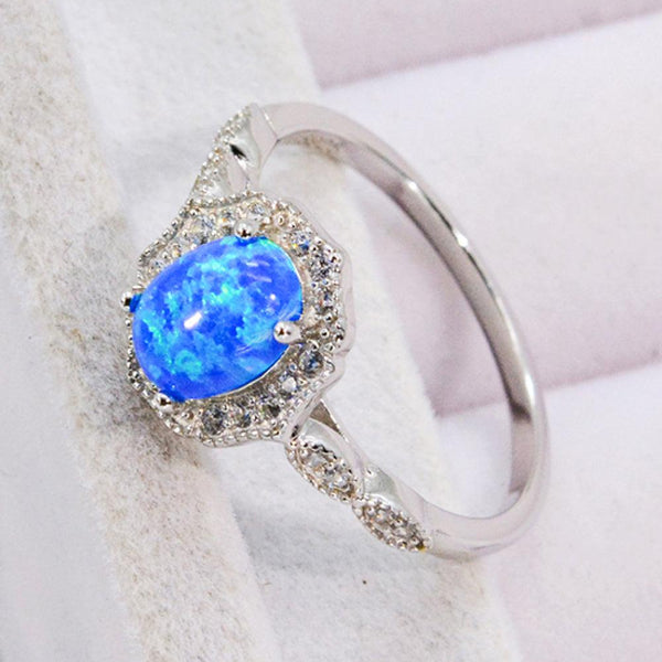 Blue Opal and Zircon 925 Sterling Silver Ring - Crazy Like a Daisy Boutique