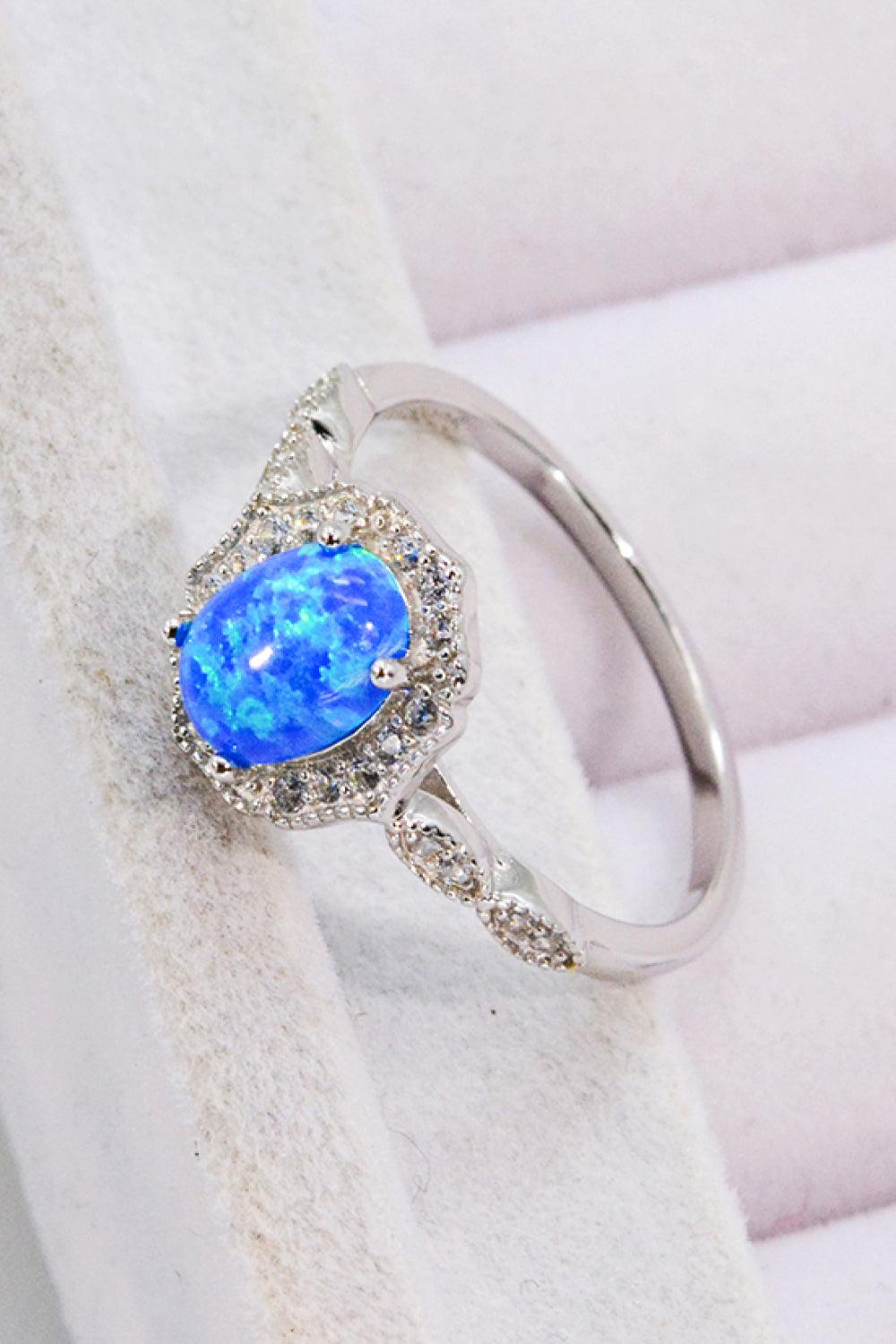 Blue Opal and Zircon 925 Sterling Silver Ring - Crazy Like a Daisy Boutique #