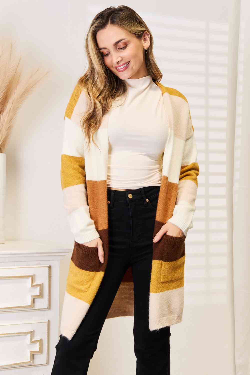 Woven Right Color Block Dropped Shoulder Cardigan - Crazy Like a Daisy Boutique #
