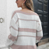 Striped V-Neck Drop Shoulder Sweater - Crazy Like a Daisy Boutique