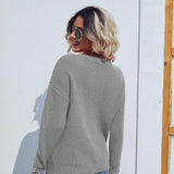 Round Neck Long Sleeve Waffle-Knit Sweater - Crazy Like a Daisy Boutique