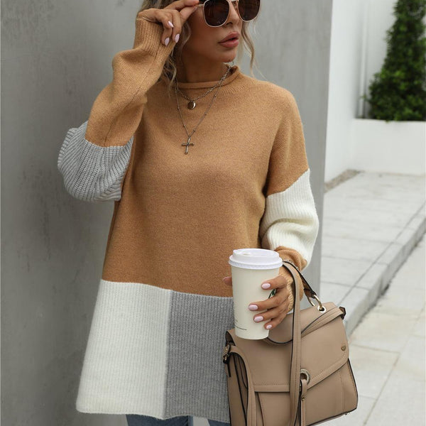 Color Block Round Neck Dropped Shoulder Sweater - Crazy Like a Daisy Boutique #