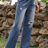 Distressed Buttoned Loose Fit Jeans - Crazy Like a Daisy Boutique