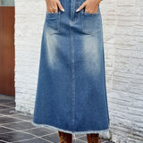Raw Hem Buttoned Denim Skirt with Pockets - Crazy Like a Daisy Boutique #