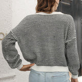 Striped Round Neck Dropped Shoulder Sweater - Crazy Like a Daisy Boutique #
