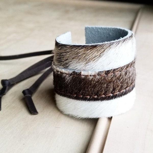 Leather Cuff Adjustable Tie-Hair Light Brindle - Crazy Like a Daisy Boutique #