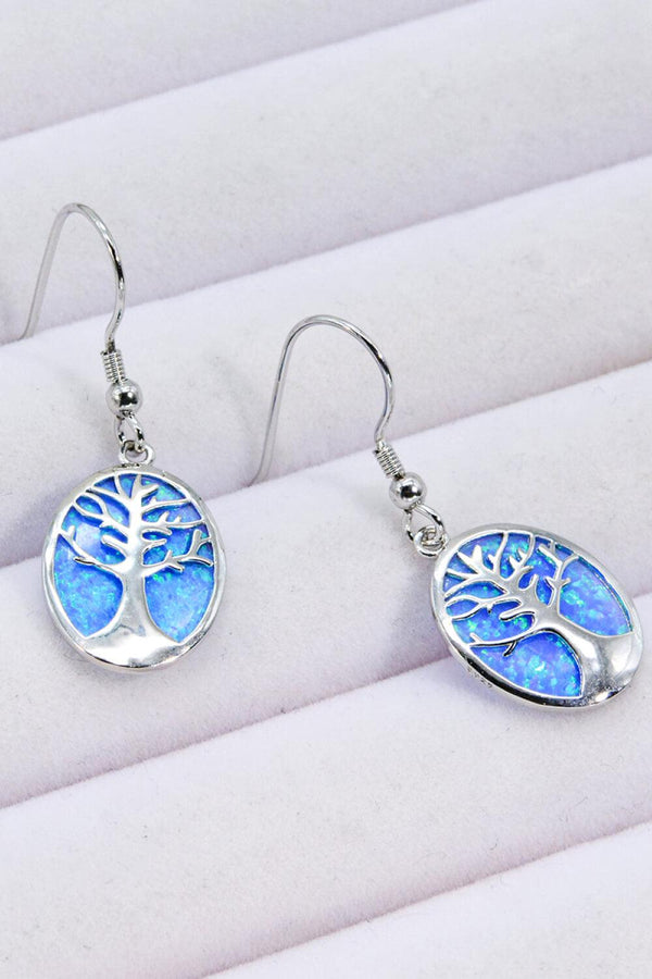 Blue Opal Tree of Life Platinum-Plated Drop Earrings - Crazy Like a Daisy Boutique #
