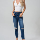 BAYEAS Full Size High Waist Distressed Washed Cropped Mom Jeans - Crazy Like a Daisy Boutique #
