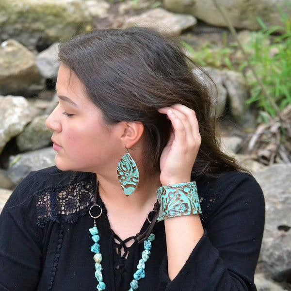 Leather Cuff w/ adjustable tie in Cowboy Turquoise - Crazy Like a Daisy Boutique #