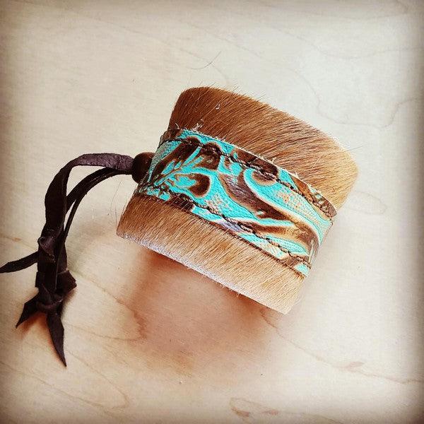 Leather Adjustable Cuff Hair on Hide Cowboy Turquoise - Crazy Like a Daisy Boutique