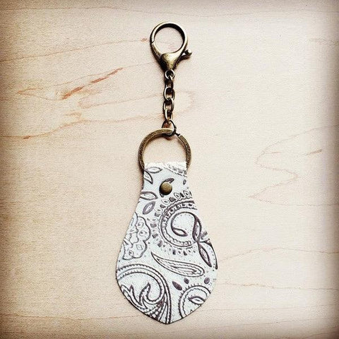 4" Embossed Leather Keychain Oyster Paisley - Crazy Like a Daisy Boutique