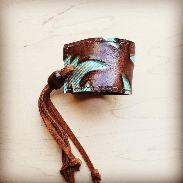 Adjustable Leather cuff in Turquosie Laredo - Crazy Like a Daisy Boutique #