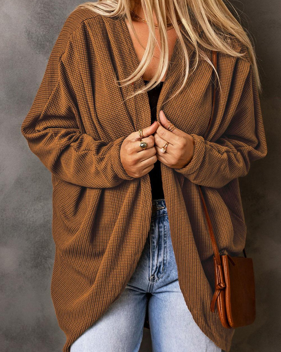 Pleated Detail Open Front Longline Cardigan - Crazy Like a Daisy Boutique