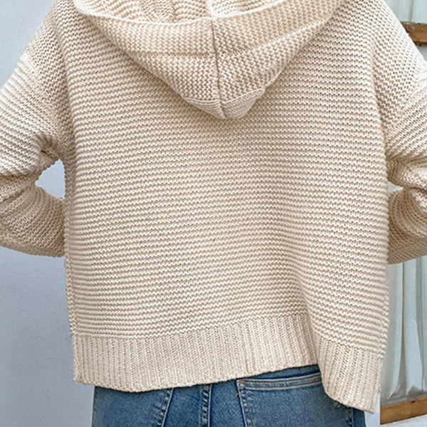 Cable-Knit Dropped Shoulder Hooded Cardigan - Crazy Like a Daisy Boutique #