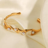 Inlaid Synthetic Pearl Open Bracelet - Crazy Like a Daisy Boutique #