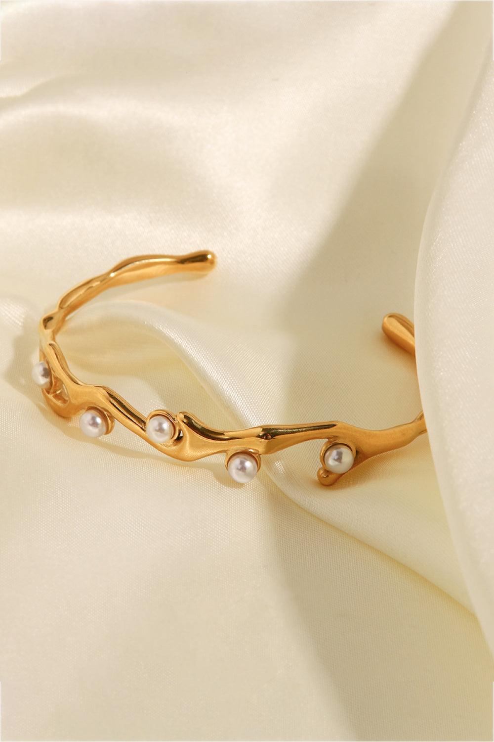Inlaid Synthetic Pearl Open Bracelet - Crazy Like a Daisy Boutique #