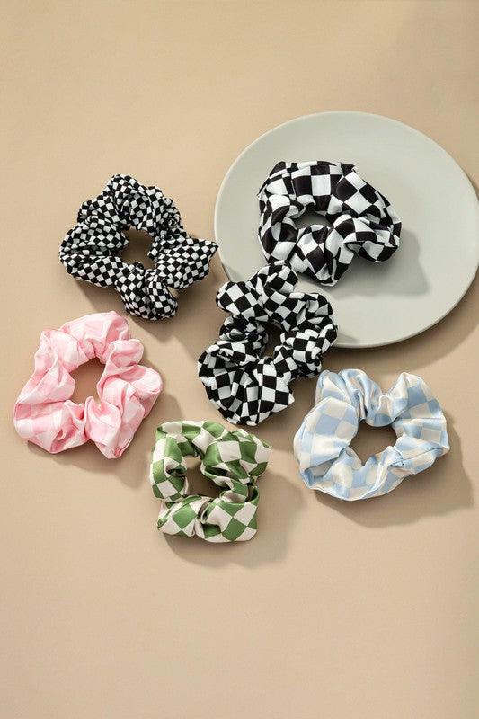 Checkered soft satin hair scrunchies - Crazy Like a Daisy Boutique