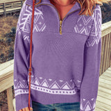 Zip-Up Mock Neck Dropped Shoulder Pullover Sweater - Crazy Like a Daisy Boutique