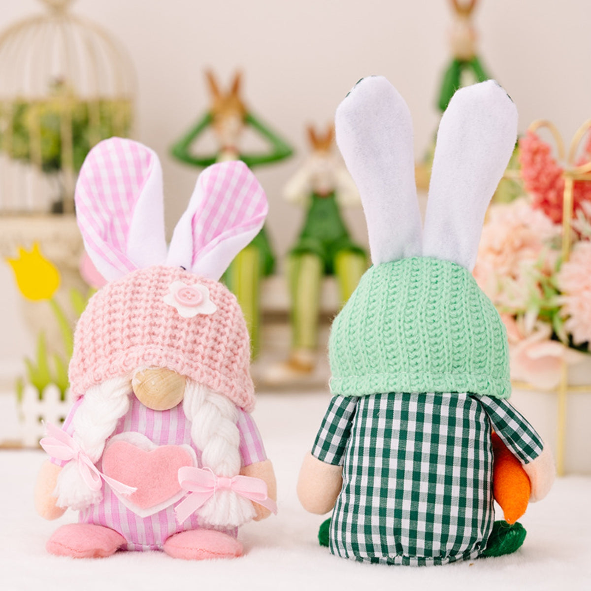 Easter Plaid Knitted Hat Faceless Doll with Rabbit Ears - Crazy Like a Daisy Boutique #