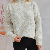 Heart Heathered Turtleneck Drop Shoulder Sweater - Crazy Like a Daisy Boutique