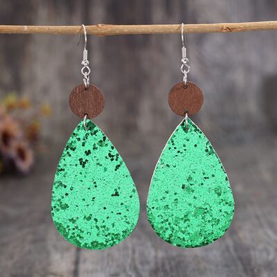 Sequin PU Leather Wooden Dangle Earrings - Crazy Like a Daisy Boutique #