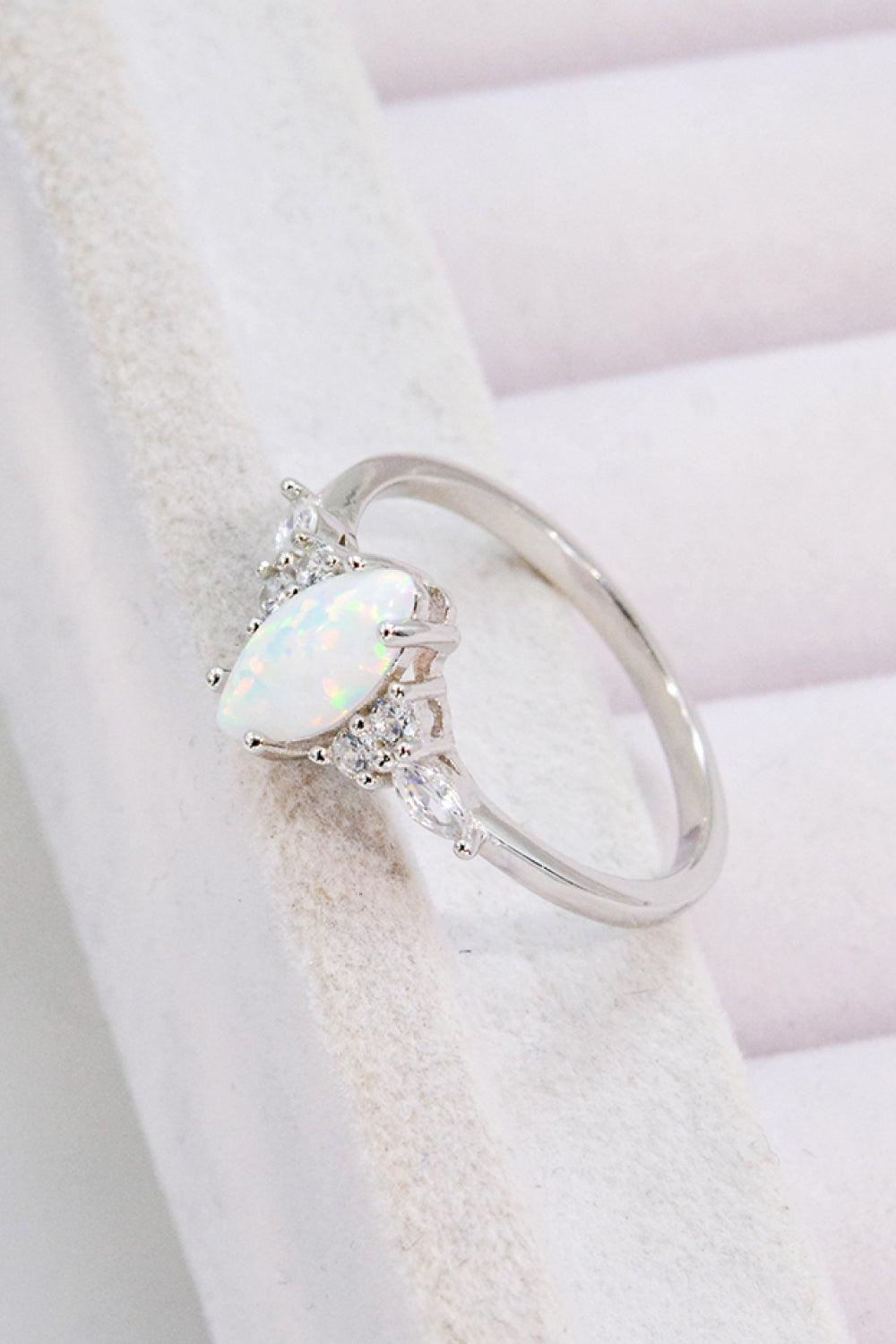 Opal and Zircon Platinum-Plated Ring - Crazy Like a Daisy Boutique #