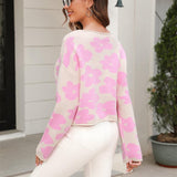 Round Neck Flower Pattern Dropped Shoulder Pullover Sweater - Crazy Like a Daisy Boutique