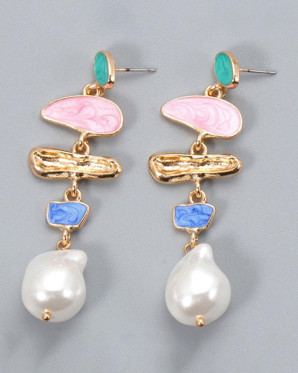 Abnormal Shpae Zinc Alloy Synthetic Pearl Dangle Earrings - Crazy Like a Daisy Boutique