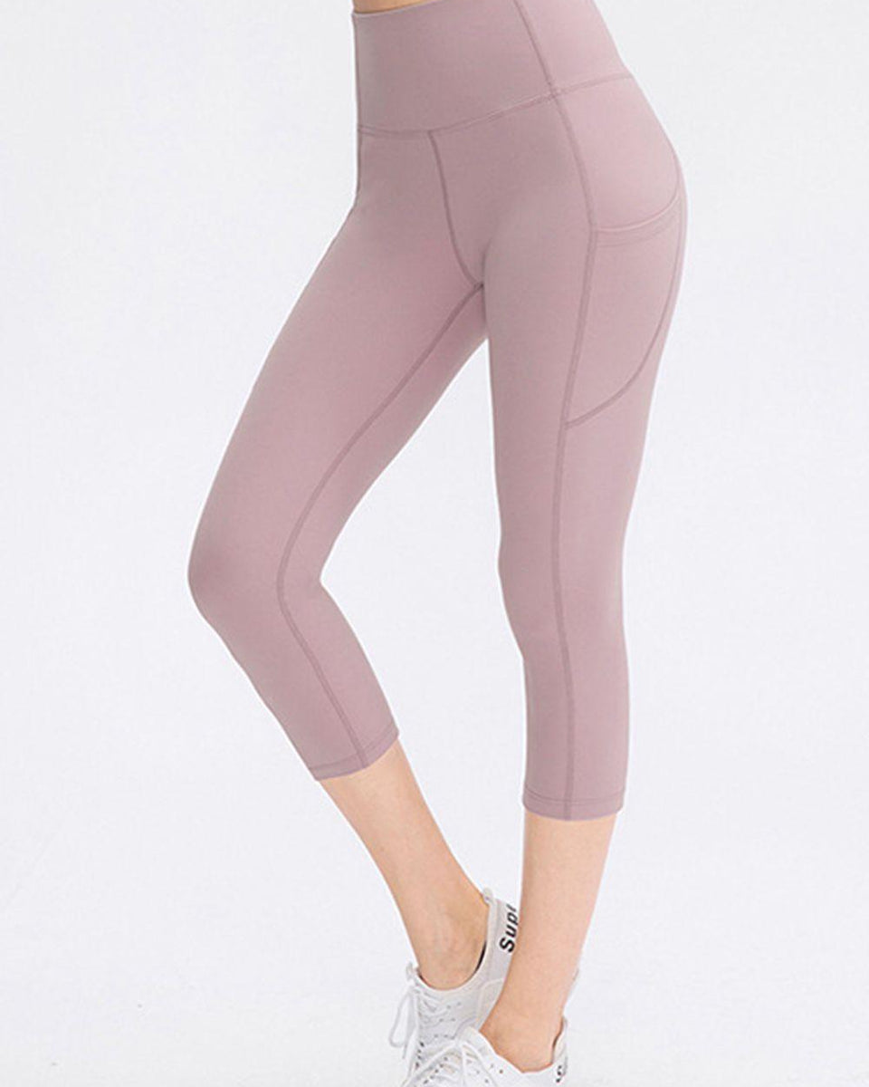 Wide Waistband Cropped Active Leggings with Pockets - Crazy Like a Daisy Boutique