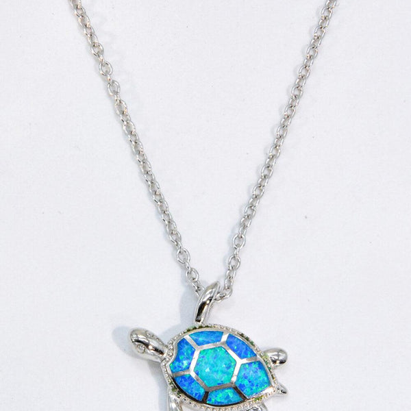 Blue Opal Turtle Pendant Chain-Link Necklace - Crazy Like a Daisy Boutique