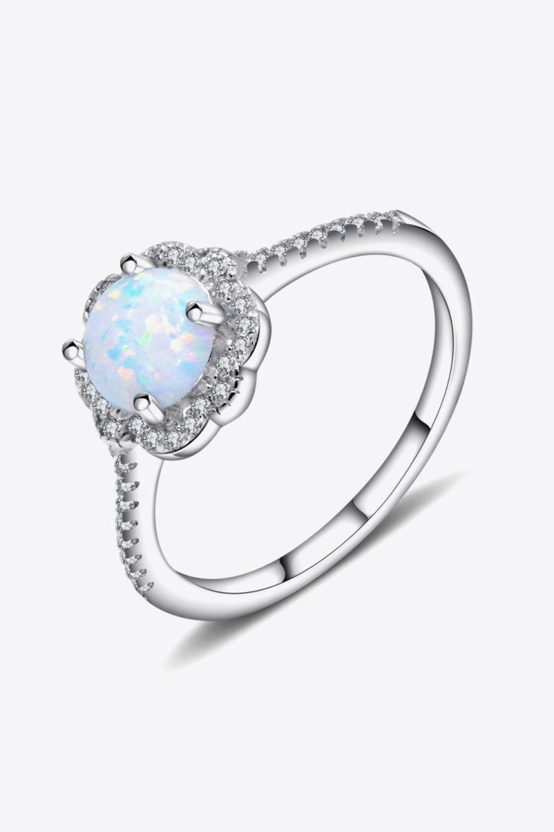 Platinum-Plated 4-Prong Opal Ring - Crazy Like a Daisy Boutique