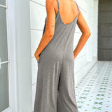 Round Neck Pocketed Sleeveless Jumpsuit - Crazy Like a Daisy Boutique