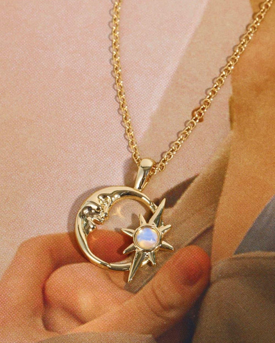 Copper 14K Gold Pleated Moon & Star Shape Pendant Necklace - Crazy Like a Daisy Boutique