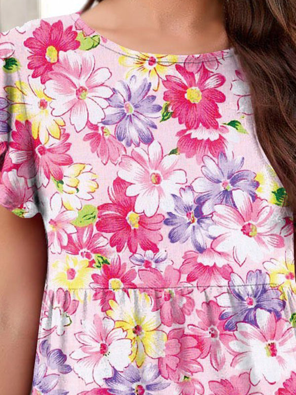 Printed Round Neck Tiered Dress - Crazy Like a Daisy Boutique #