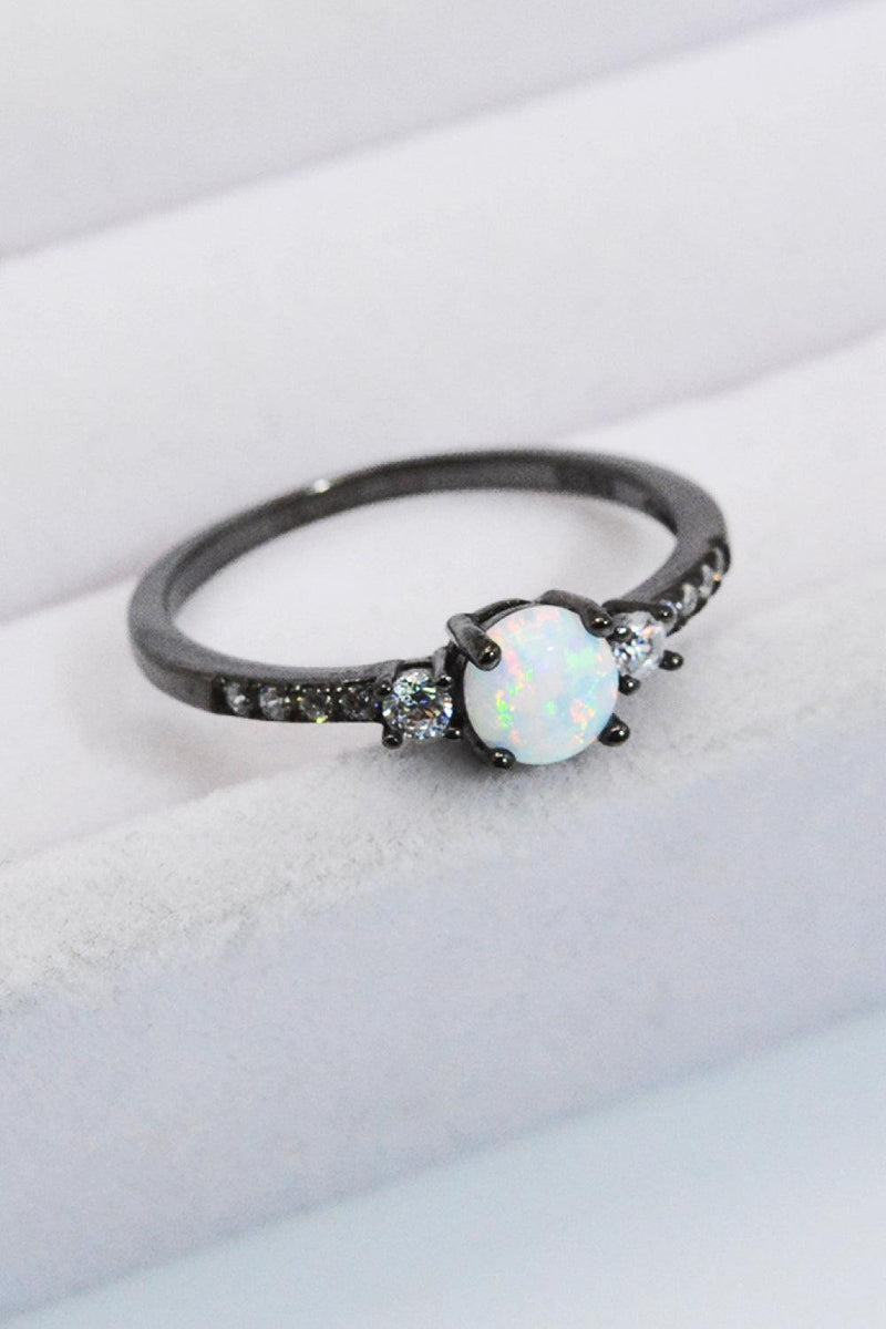 Round Opal Ring 925 Sterling Silver/black gold-plated - Crazy Like a Daisy Boutique