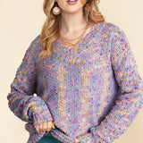 Heathered V-Neck Dropped Shoulder Sweater - Crazy Like a Daisy Boutique