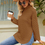 Slit Long Sleeve Mock Neck Sweater - Crazy Like a Daisy Boutique