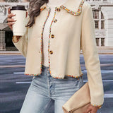 Collared Neck Button-Down Long Sleeve Jacket - Crazy Like a Daisy Boutique