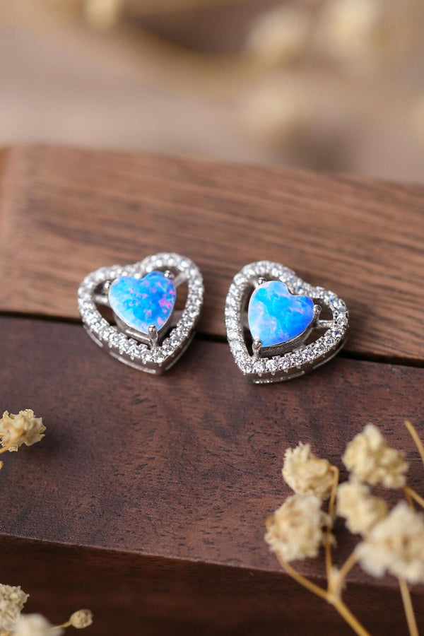 Opal Heart Stud Earrings 925 Sterling Silver - Crazy Like a Daisy Boutique #