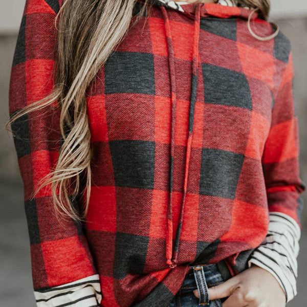Plaid Striped Long Sleeve Hoodie - Crazy Like a Daisy Boutique
