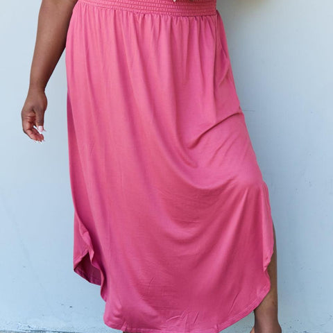 Doublju Comfort Princess Full Size High Waist Scoop Hem Maxi Skirt in Hot Pink - Crazy Like a Daisy Boutique