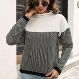 Two-Tone Mock Neck Dropped Shoulder Pullover Sweater - Crazy Like a Daisy Boutique
