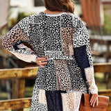 Plus Size Round Neck Leopard Print Long Sleeve Mini Dress - Crazy Like a Daisy Boutique