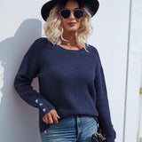 Round Neck Long Sleeve Waffle-Knit Sweater - Crazy Like a Daisy Boutique #