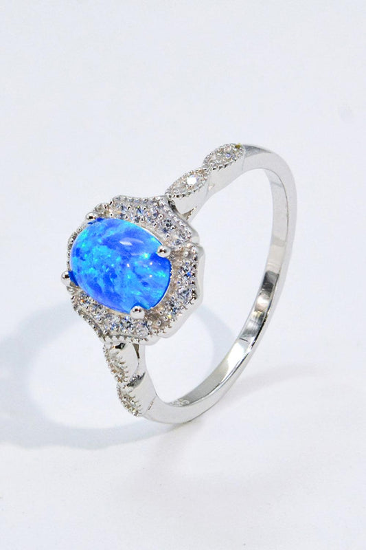 Blue Opal and Zircon 925 Sterling Silver Ring - Crazy Like a Daisy Boutique #