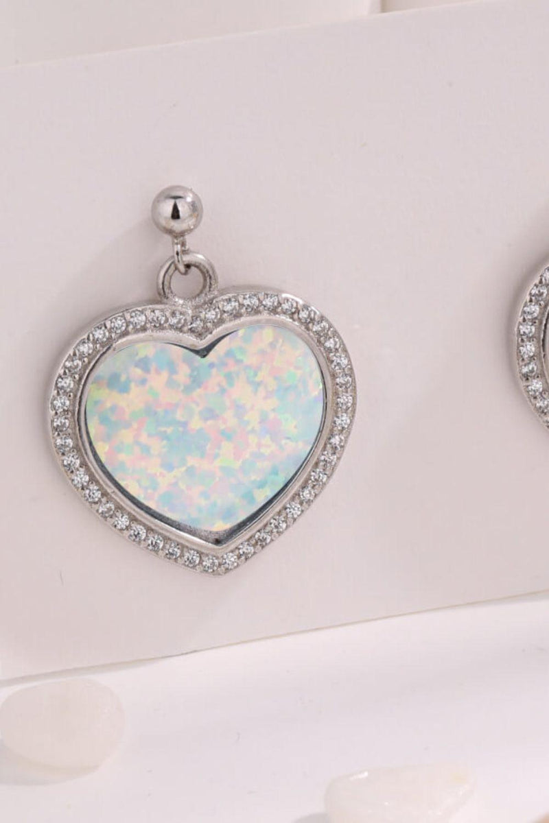 Platinum-Plated Opal Heart Earrings - Crazy Like a Daisy Boutique
