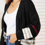 Double Take Striped Rib-Knit Drop Shoulder Open Front Cardigan - Crazy Like a Daisy Boutique #