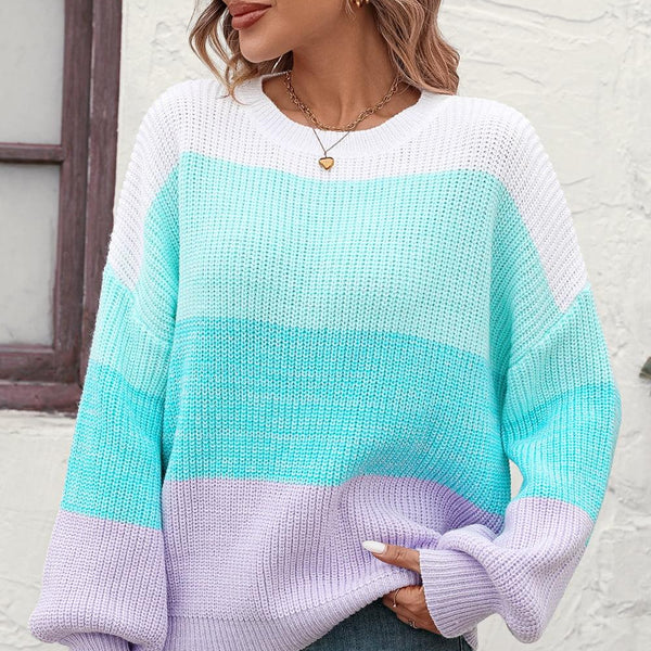 Round Neck Color Block Ribbed Pullover Sweater - Crazy Like a Daisy Boutique